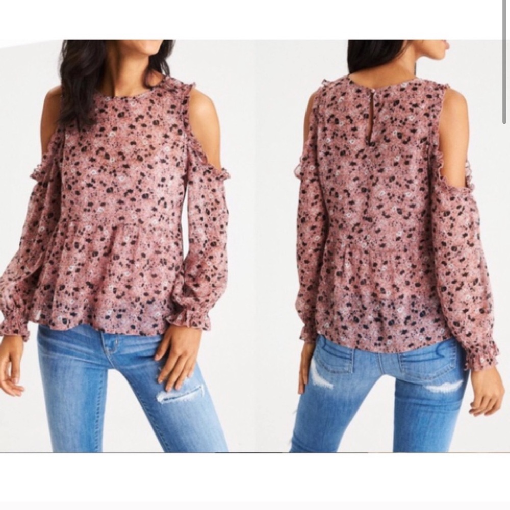 AE Pink Floral Cold Shoulder Blouse